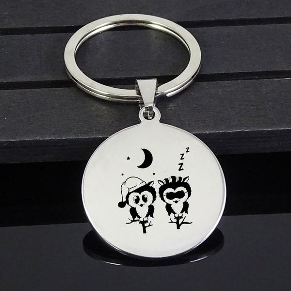 

keychains funny sleeping owls keychain moon and star jewelry for men women wholesale price yp7384, Silver