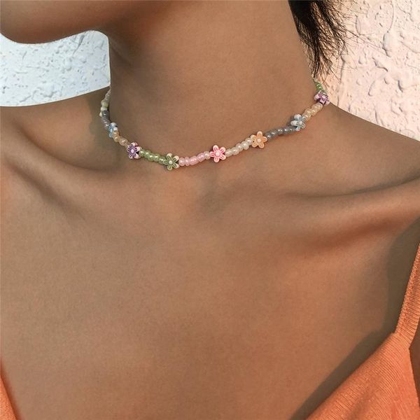 

chokers korean ins candy color sweet beaded resin flowers choker necklace for women clavicle chain fashion bohemia jewelry gift, Golden;silver