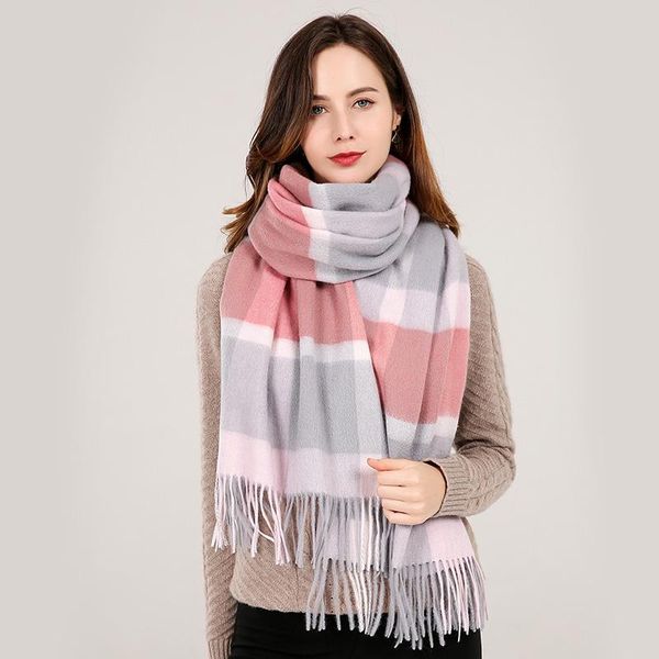 

scarves plaid scarf women's autumn winter korean version versatile british thickened long 100% wool cashmere shawl and neck, Blue;gray