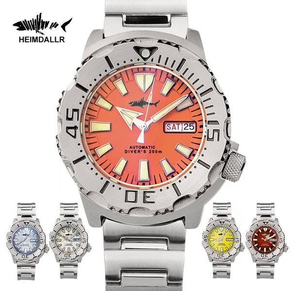 

wristwatches heimdallr monster v2 upgrade automatic mechanical nh35 movement pvd coated case 200m waterproof diver watches for men, Slivery;brown