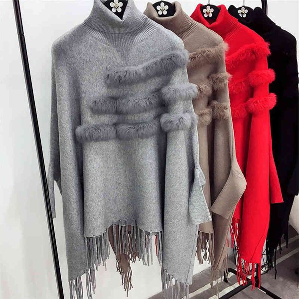 

women's bat sve sweater, loose garment, high collar, fashion, tassel, knitted coat, autumn and winter, White;black
