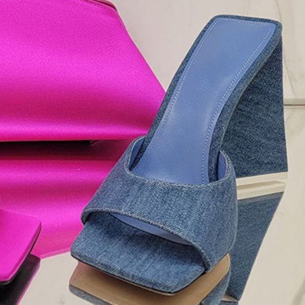 

fashionable designer factory slippers shoes heeled footwear sandals diamond slipper decoration novelty womens triangular abnormal heels, Black