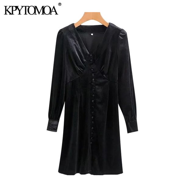 

women elegant fashion with buttons velvet mini dress vintage long sleeve side zipper female dresses vestidos mujer 210416, Black;gray