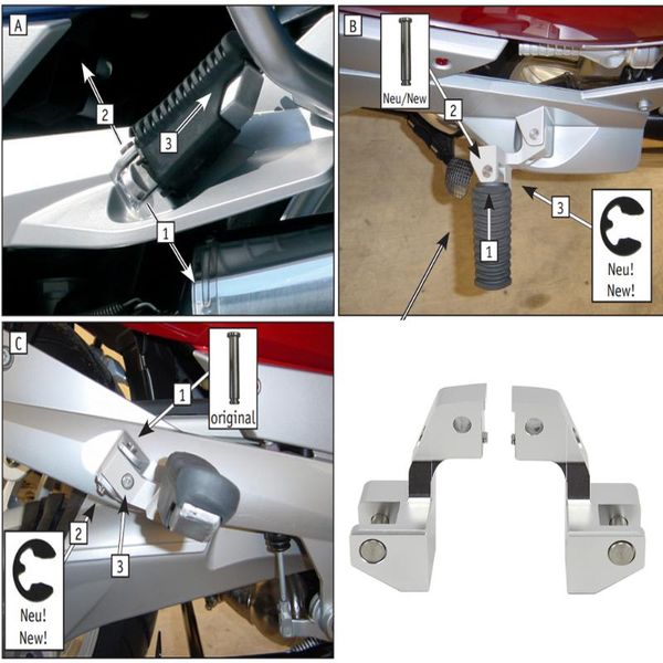 

pedals for r1200rt lc r1250grt motorcycle parts cnc passenger footrest relocation r 1200 1250 rt rear set foot pegs