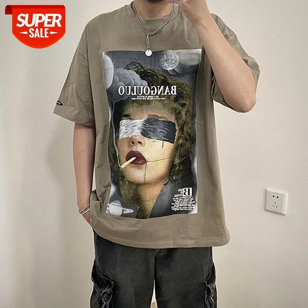 

high street oil portrait print short sleeve t shrit men and women summer retro loose casual t-shirt oversize o neck cotton tees #3m8f, White;black