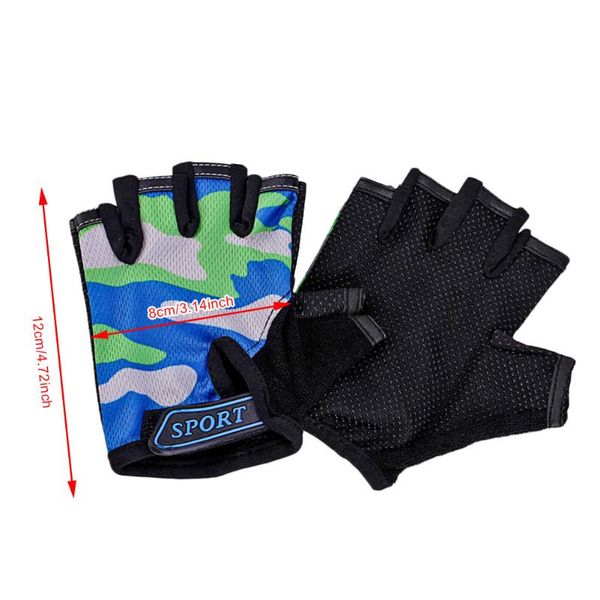 

cycling gloves half finger bicycle high elastic non-slip bike camouflage children's riding equipment, Black