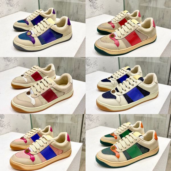 2022 Мужчины Screener Sneaker Women Dirty Leather Shoes Blue Red Trainer Trainer Lace Up Canvas Vintage Classic Runner Trainers с коробкой 320