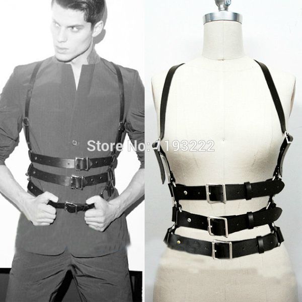 

bustiers & corsets retro vintage men women handcrafted leather harness three row body bondage underbust suspenders belts straps cho0, Black;white