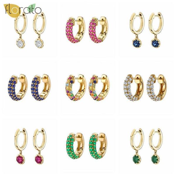 

hoop & huggie 100% 925 sterling silver earrings for women round earings minimalist colorful zircon jewelry pendientes gift, Golden;silver