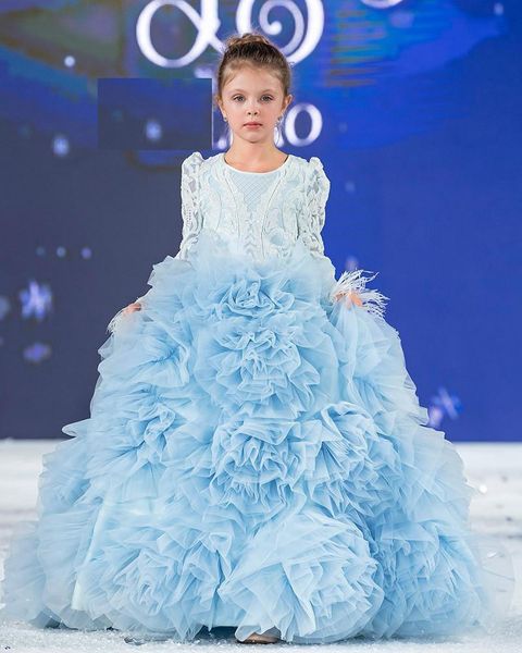 

girl's dresses luxury ball gown long sleeve flower girl dress fluffy children wedding party gowns kids christmas prom size 1-14y, Red;yellow