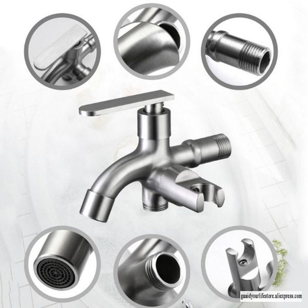 

bathroom shower sets multi-function double switch outdoor dual handle spout outlet washing machine faucet tap stainless steel