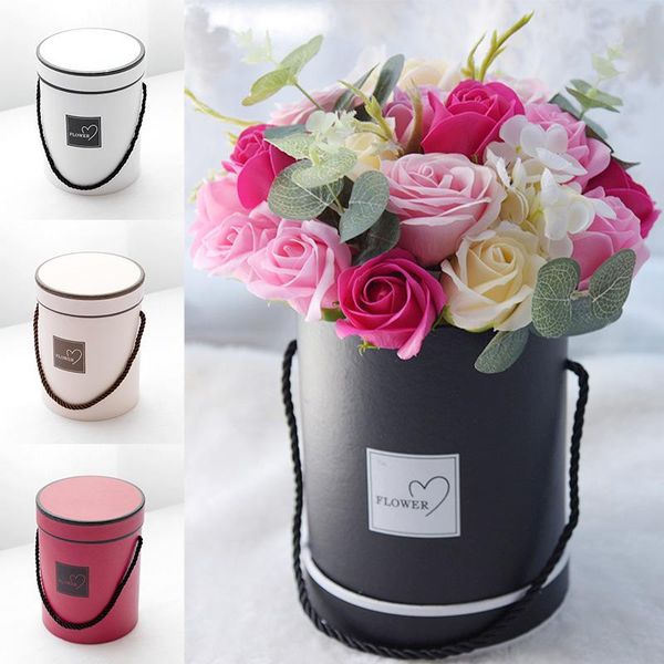 

portable flower box waterproof paper handy gift bag kraft handbag wedding birthday party round packaging for candy cake wrap