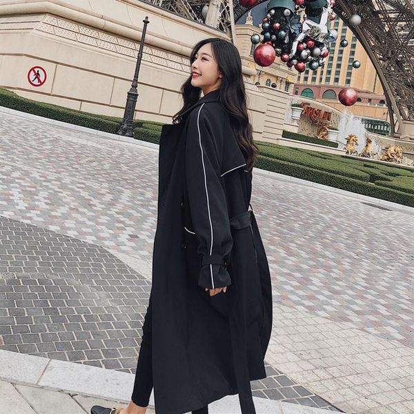 

women's trench coats female long coat women fashion ladies casual loose overcoats autumn outerwear cardigan, Tan;black