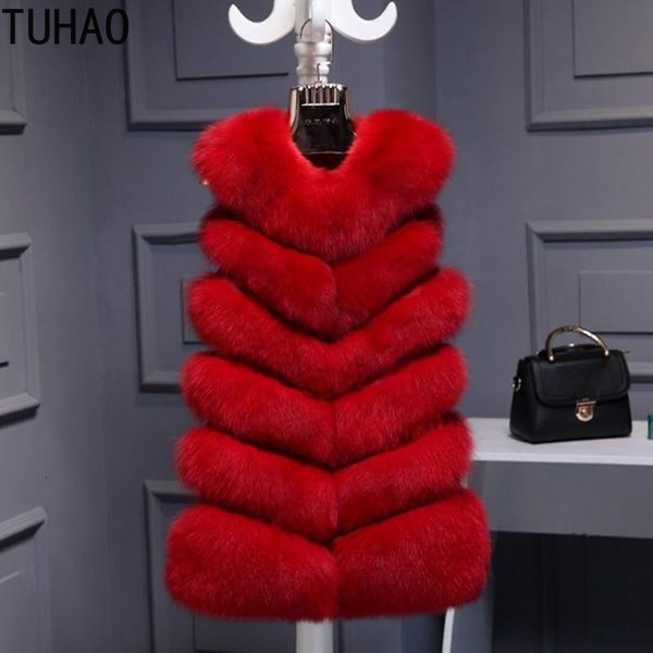 

women's fur & faux tuhao winter coat women warm woman long female vests plus size 3xl 2xl vest jacket vkee, Black