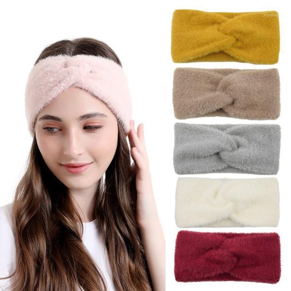 

autumn winter faux wool headband for ladies cross knot warm elastic hair band fashion accessories1