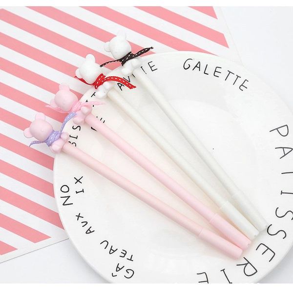

gel pens 4pcs cute cartoon scarf bear pen 0.5mm black ink ballpoint writing stationery kids gift office school students supply h6859