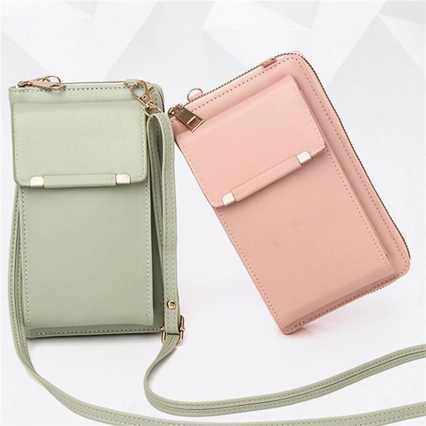 

shoulder bags women purses candy color pu leather strap bag mobile phone big card holders wallet handbag pockets for girls