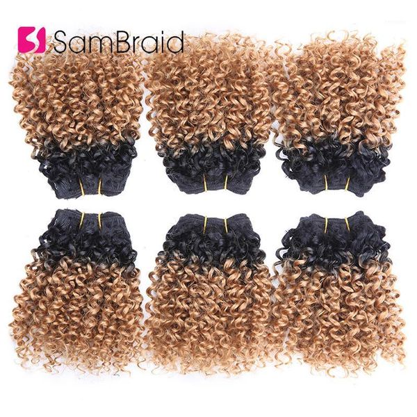 

3 bundles 8 inch short afro kinky curly hair extensions blended weaves ombre synthetic wefts1, Black