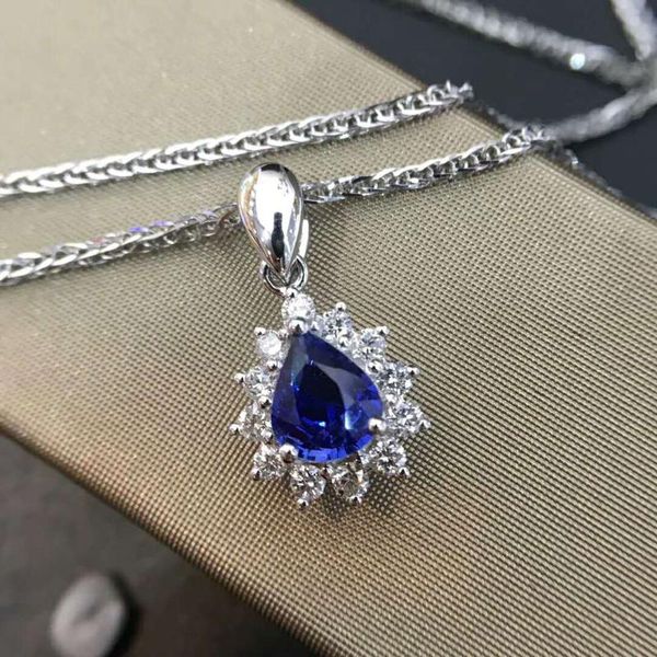 

starfield 18k white gold 0.21 diamond encrusted sri lanka 0.14g sapphire pendant necklace with chain for women chains, Silver