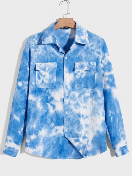 

romwe guys corduroy tie dye button front shirt without tee 74qm#, White;black