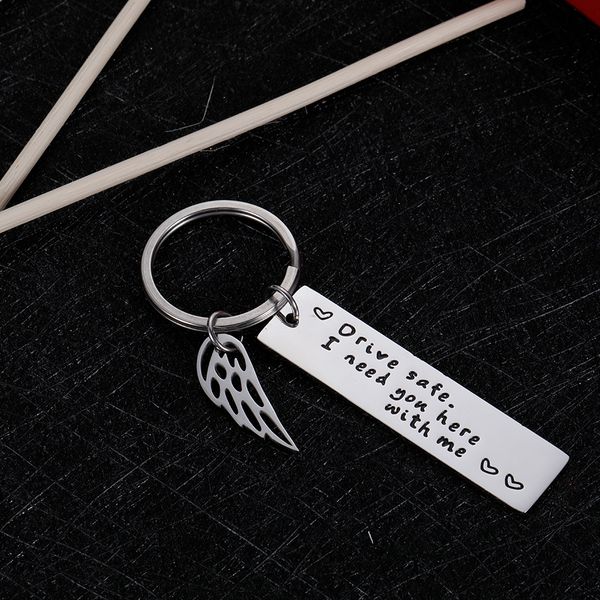 

10pieces/lot key chain keyring engraved drive safe i need you here with me for lover women men valentine gifts keychain, Silver