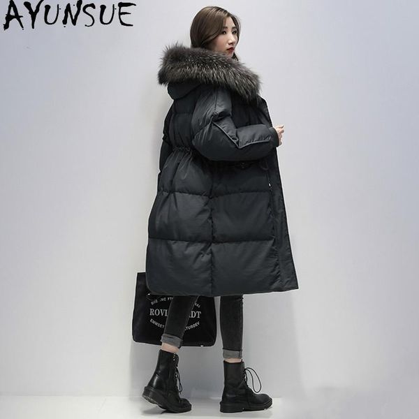 

women's down jacket raccoon fur collar hooded women coats white duck female winter parkas doudoune femme zjt288 &, Black