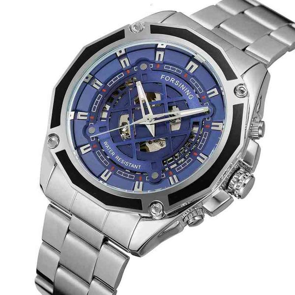 

carving furnishing fashion watches men skeleton sier blue car mechanical stainless steel poison box ship, Slivery;brown