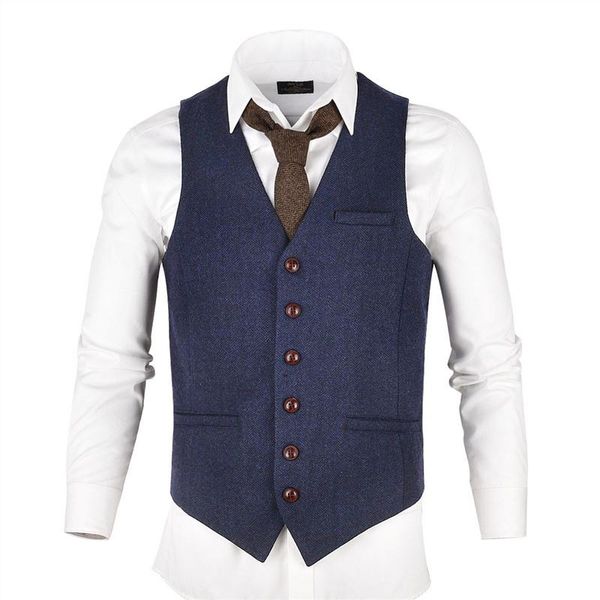 

men's vests tweed slim vest suit modern version wool blend single-breasted herringbone, Black;white