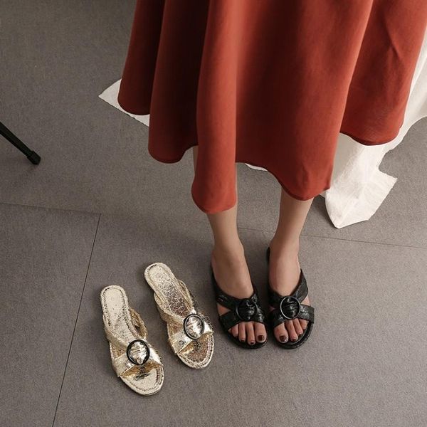

slippers summer sandals and casual comfortable breathable wear korean version of wild women's shoes round toe, Black