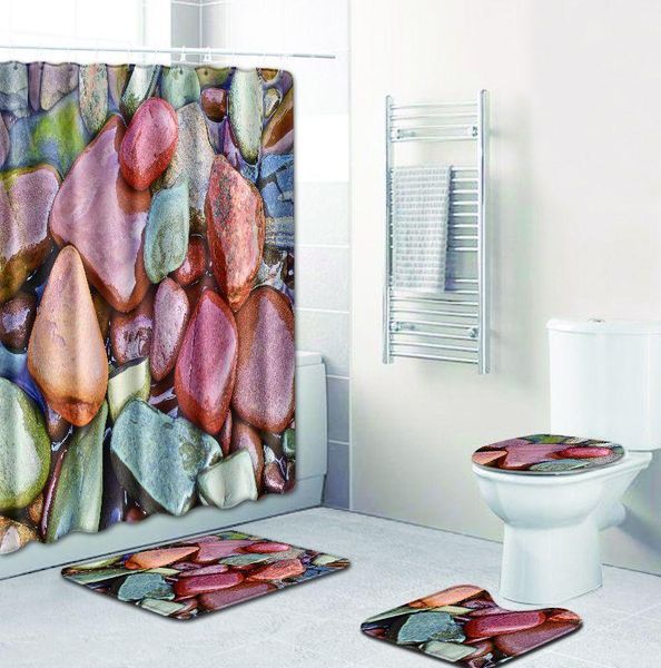 

bath mats stone printed mat and waterproof shower curtain set bathroom carpet rug anti slip toilet seat cover floor