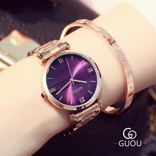

wristwatches guou brand women quartz watches damenuhr stainless steel belt modern fashion luxury ladies wrist watch women's clock, Slivery;brown