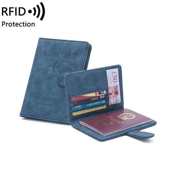 

card holders 2021 rfid leather passport cover women's fashion solid color holder buckle thin bag for gift travel, Brown;gray