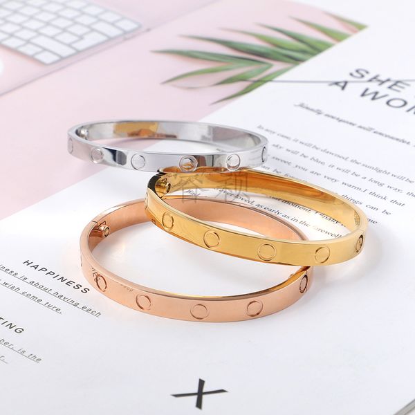 

316L TiTitanium Bangles Bracelets For Lover Fashion Wristband Wedding Bangle Rose Gold Thanksgiving Day Bracelet no box 15-21cm, Golden;silver