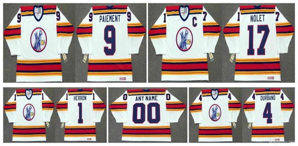 

Vintage Kansas City Scouts Jersey 1 DENIS HERRON 4 STEVE DURBANO 9 WILF PAIEMENT 17 SIMON NOLET White Custom Name Number Retro CCM Hockey, Colour 1