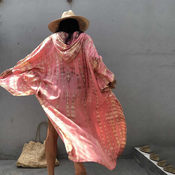 

bohemian printed women beach dress bathing suit cover up summer tunic for hooded beachwear robe de plage kaftan a747 210714, White