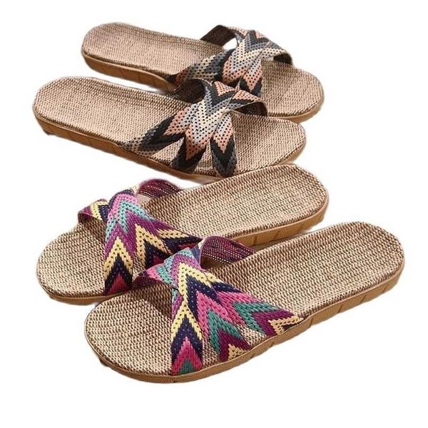 

suihyung multicolor flax slippers for women summer indoor shoes home casual slides cross blet ladies flip flops sandals 211023, Black