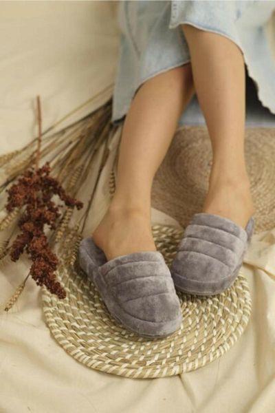 

slippers women's gray house plush dowry slipper bohÃ§a, Black