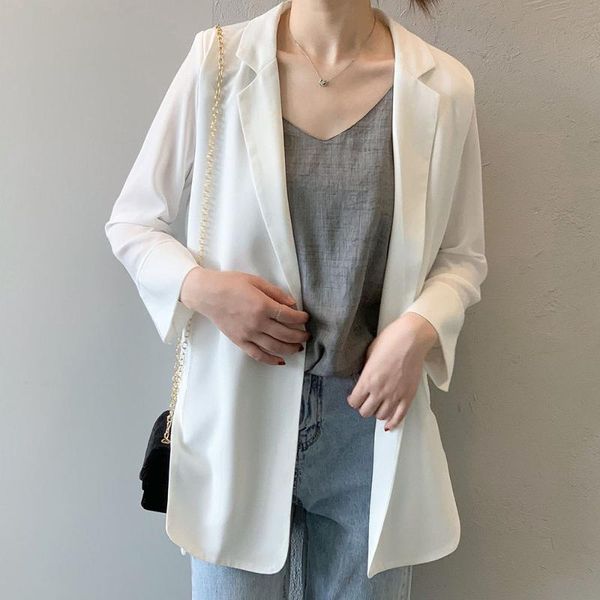 

notched collar casual ladies blazer and jackets korean fashion trend loose womens white black thin coats 2021 summer streetwear women's