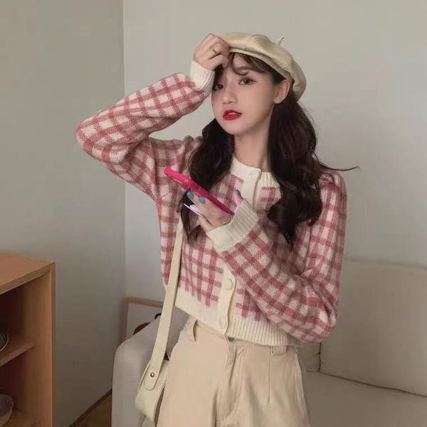 

women's sweaters cmaz plaid sweater cardigan early spring women chic short, White;black