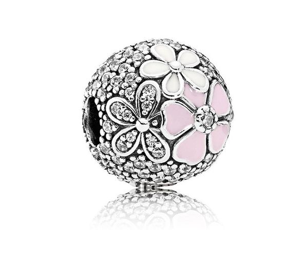 

fits pandora bracelets 20pcs cherry blossom magnolia silver crystal enamel charm bead fit original pandora bracelets diy jewelry for women g, Black