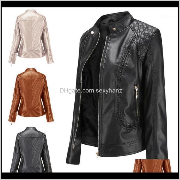 

faux outerwear coats womens clothing apparel drop delivery 2021 leather women spring autumn fashion stand collar motor biker coat pu outwear, Black