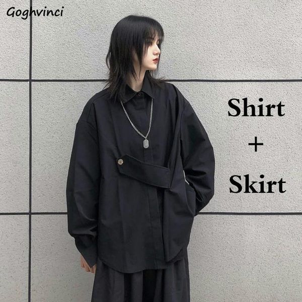 

women sets long sleeve shirts ankle-length skirts fashion harajuku black set loose bf streetwear vintage autumn womens stylish women's, Gray