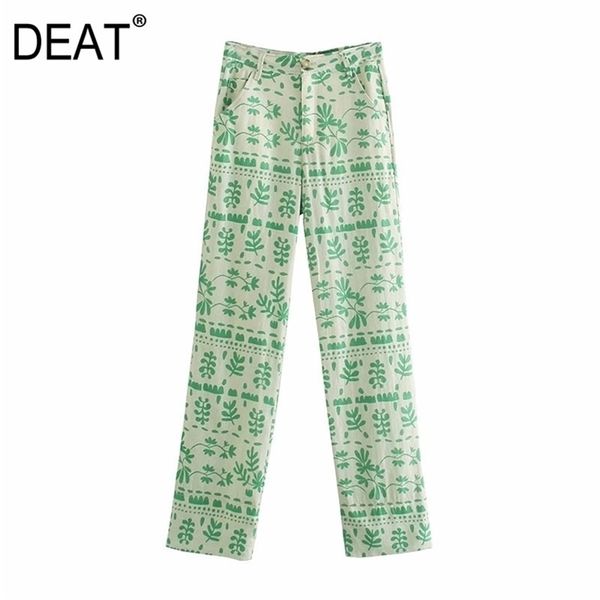 

[deat] women summer fashion high waist printing temperament elegant straight-leg pants 13q386 210527, Black;white