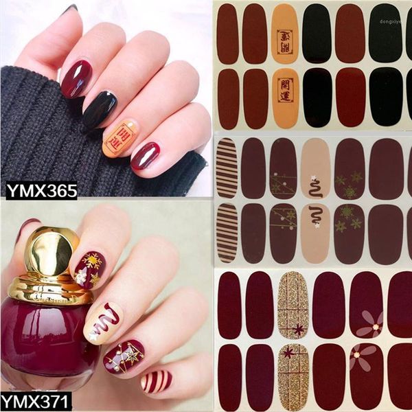 

sheet nail wraps adhesive art stickers beauty polish easy use waterproof nails decoration accessories 14 tips & decals1, Black