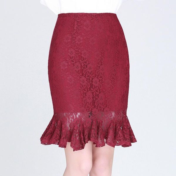 

skirts 2021 spring lace fishtail skirt slim was thin hollow short, Black