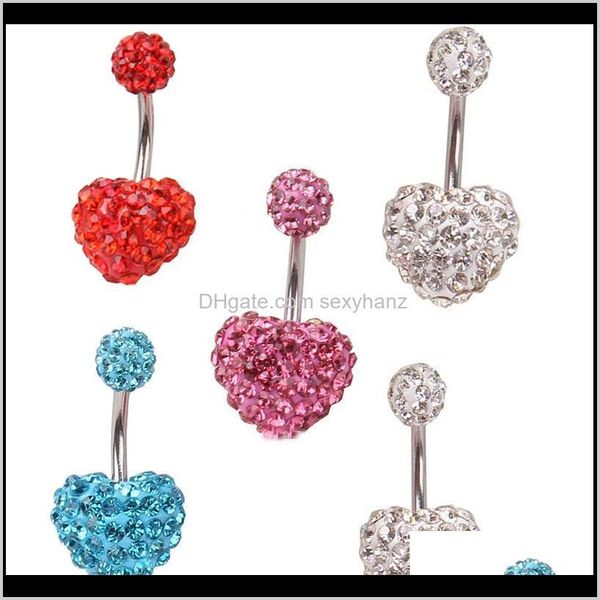 

drop delivery 2021 316 stainless steel ring belly dance body jewelry piercing crystal double peach heart navel & bell button rings ofcg7, Silver