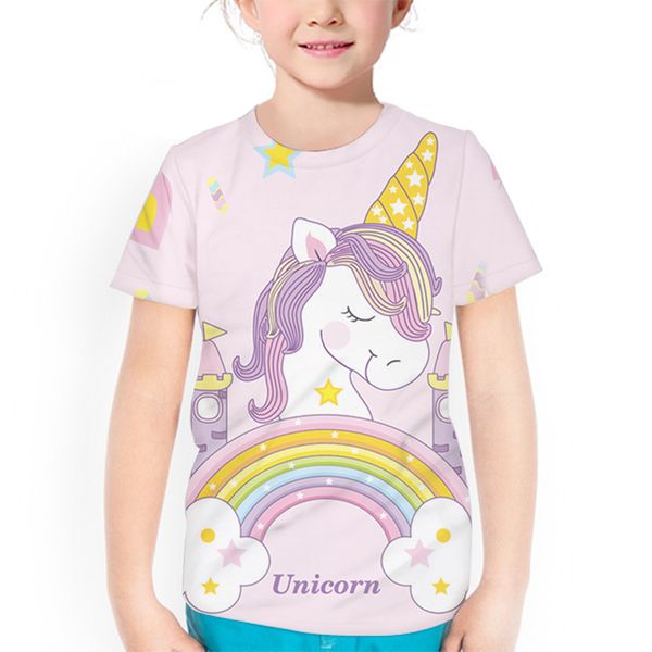 

unicorn print children 3d printed t-shirt animal print summer daily sports round neck short sleeve high quality, Blue
