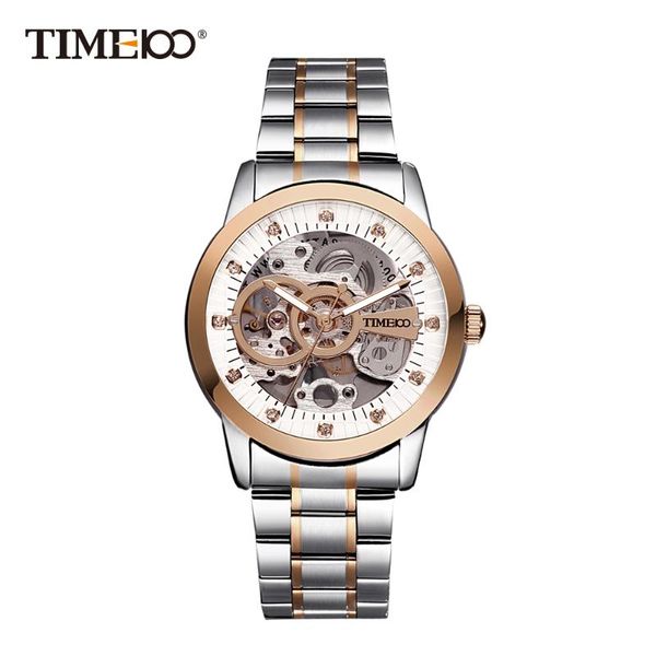 

fashion men's mechanical self-wind skeleton space watch stainless steel strap business wrist watches for men wristwatches, Slivery;brown