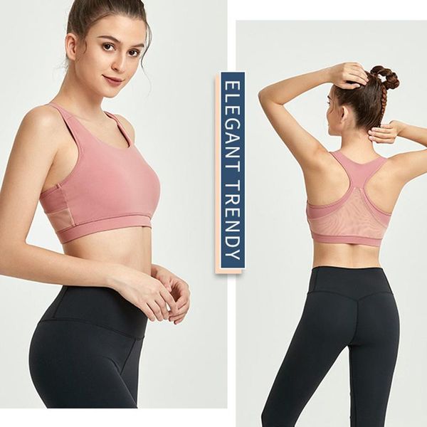 

sport women bra gauze back breathable running underwear solid padded push up yoga brassiere gym clothing, White;black