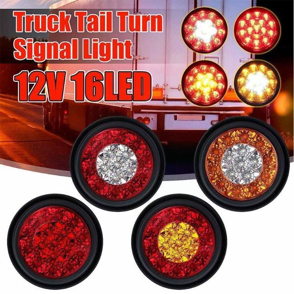 

emergency lights 1pcs 12v 16 led car round amber red taillights rear fog running light for truck sbrake lamp trailer lorry reverse q7v4